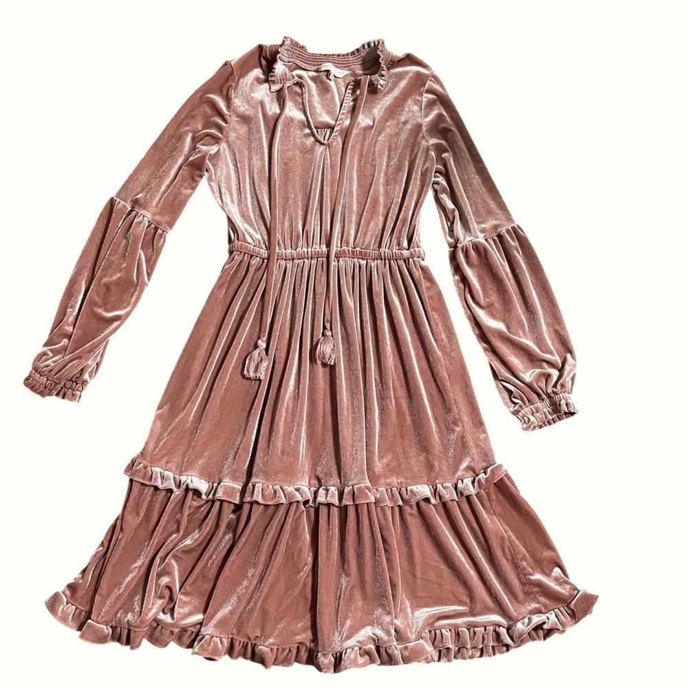 Simply Southern Velvet Tiered Ruffle Smocked Neck Dress  long sleeve sz S